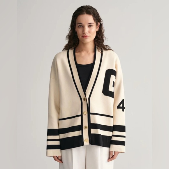 Gant Sweaters - GANT Varsity V-Neck Cardigan